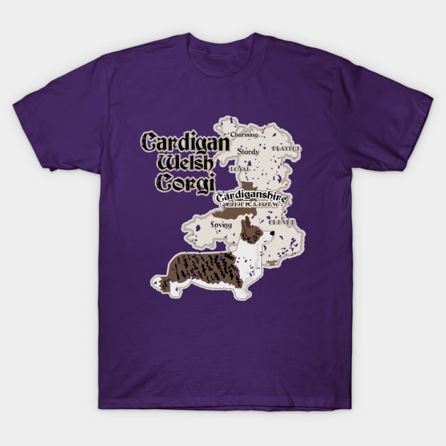 Cardigan Welsh Corgi with Map of Cardiganshire T-Shirt by PB&J Designs